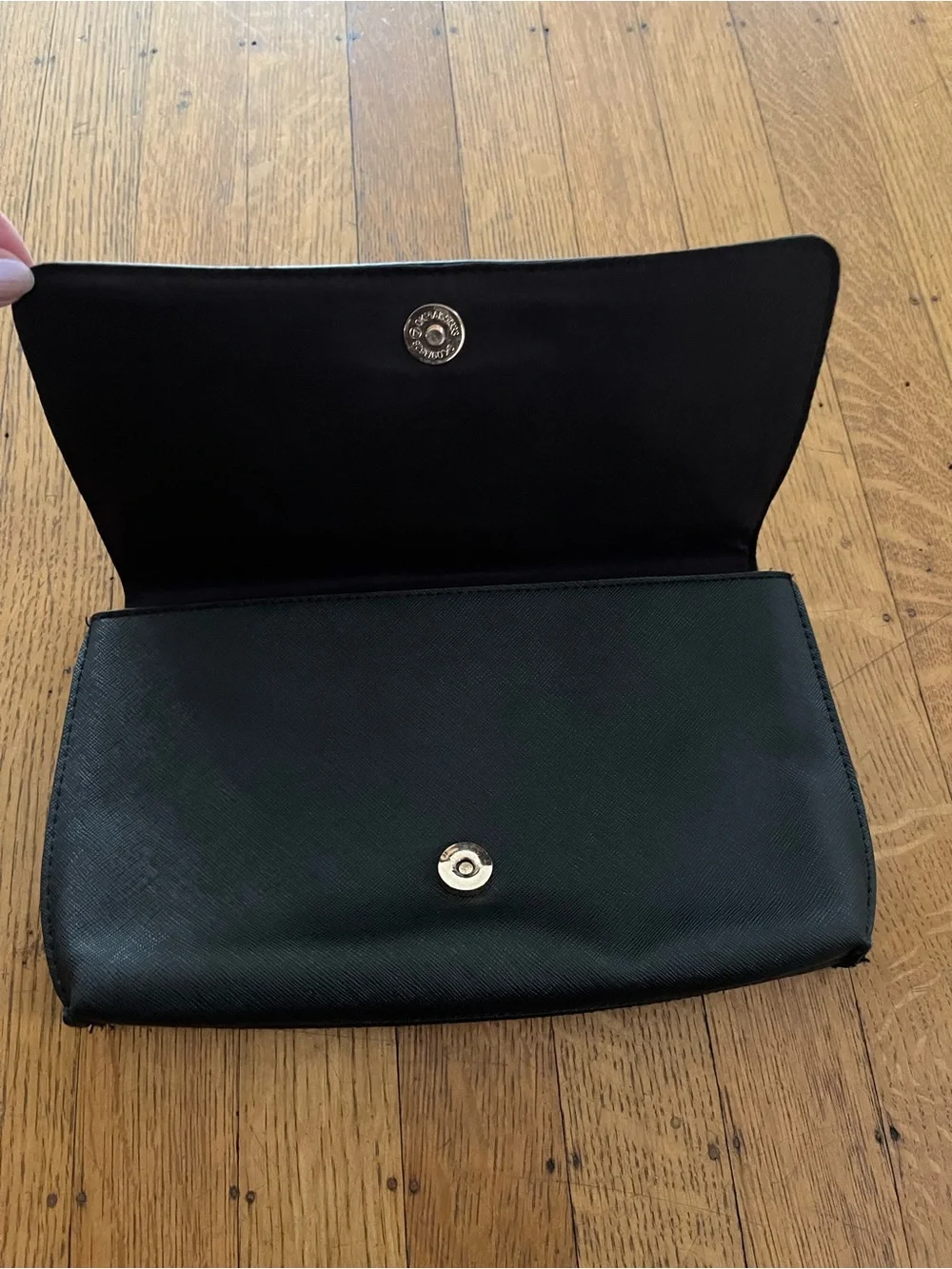 ASOS Black Textured Bow-Accent Clutch with Gold Hardware